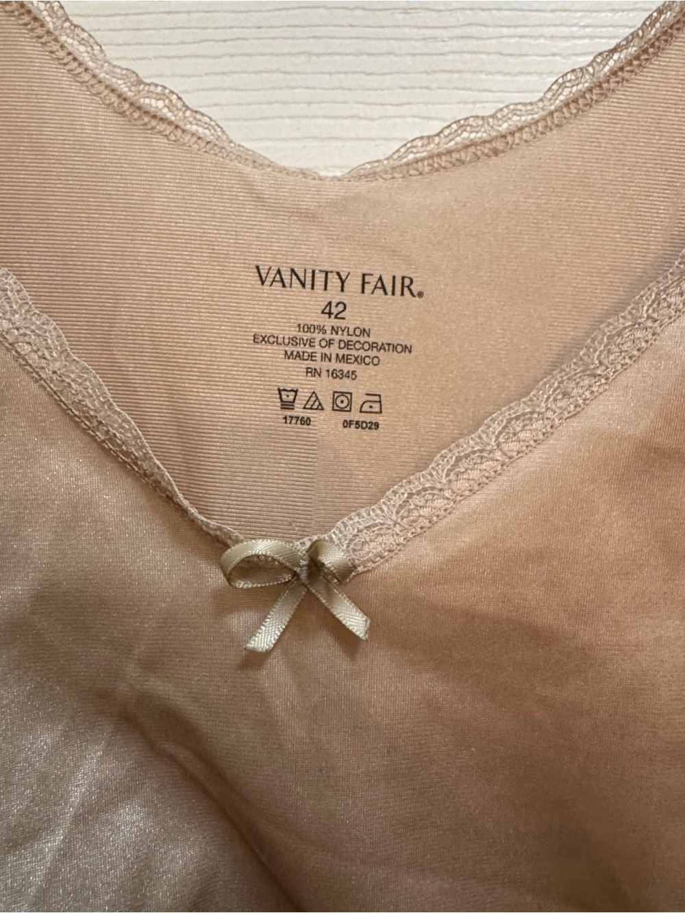 Vanity Fair Beige Lace-Trim Nylon Camisole
